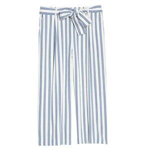 Halogen Pants Womens 2XL White Blue Stripe Tie Waist Wide Leg Cropped XXL NEW
